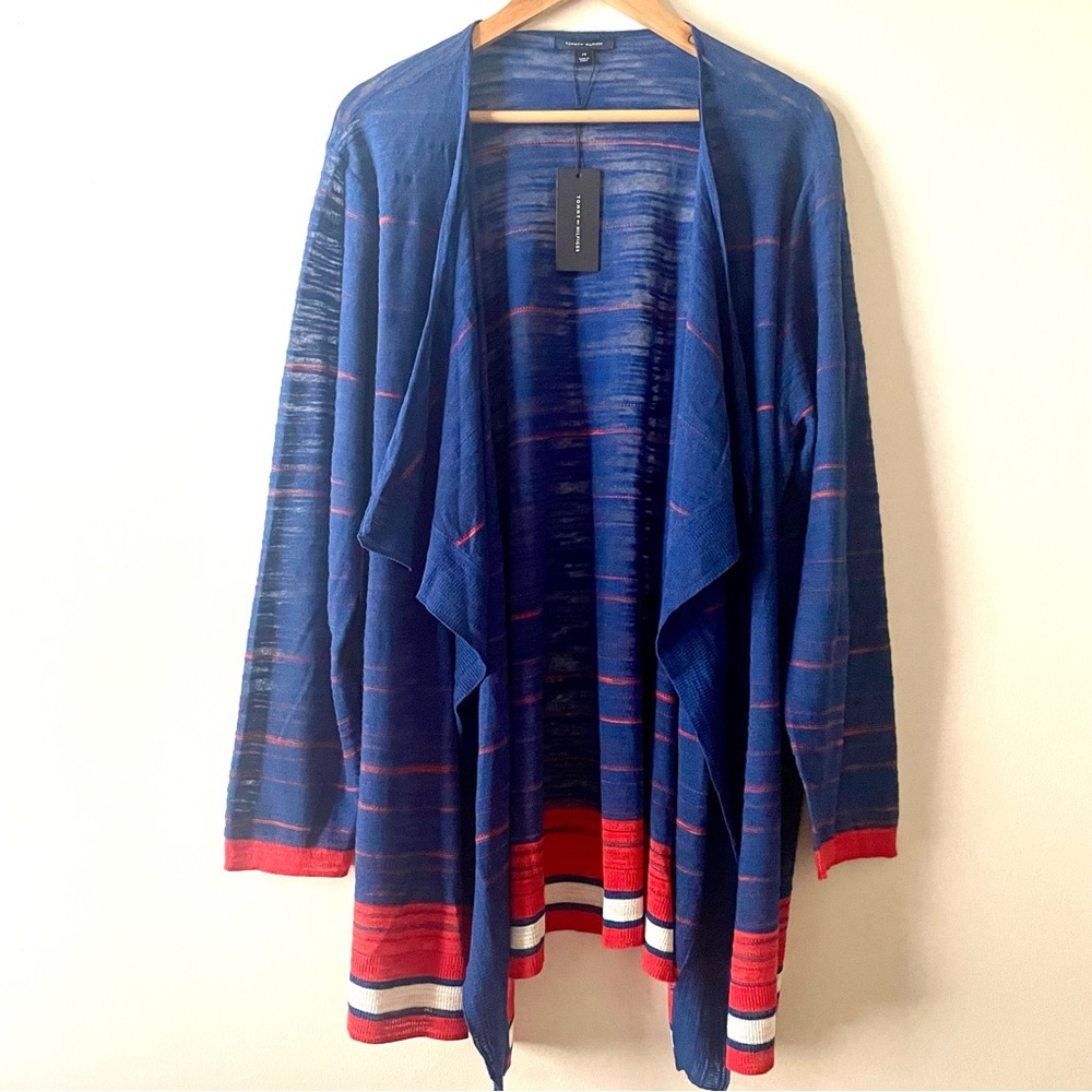 Tommy Hilfiger Plus Sz 2X Knit Cardigan Poncho Shawl Cape Striped Navy